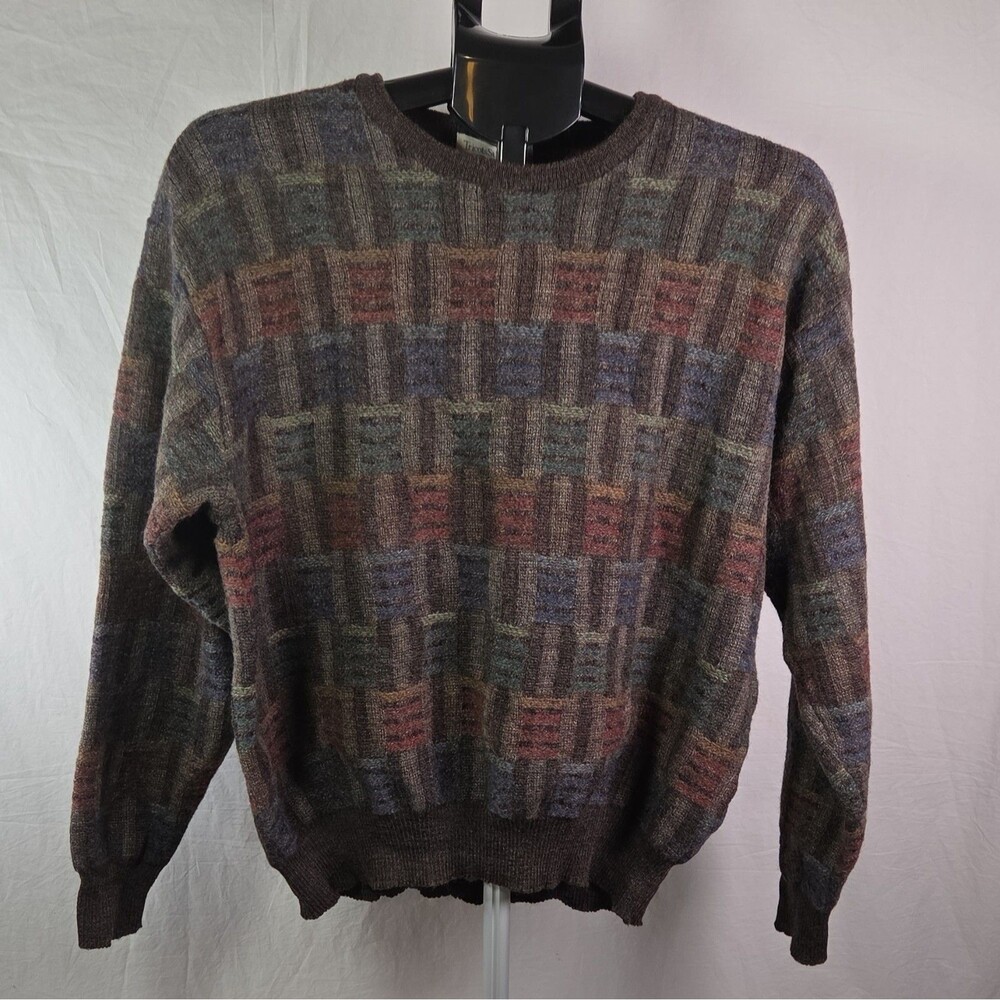 Vtg 90s Tricots St Raphael Geometric Sweater Men XL Woolmark Merino Wool Unisex